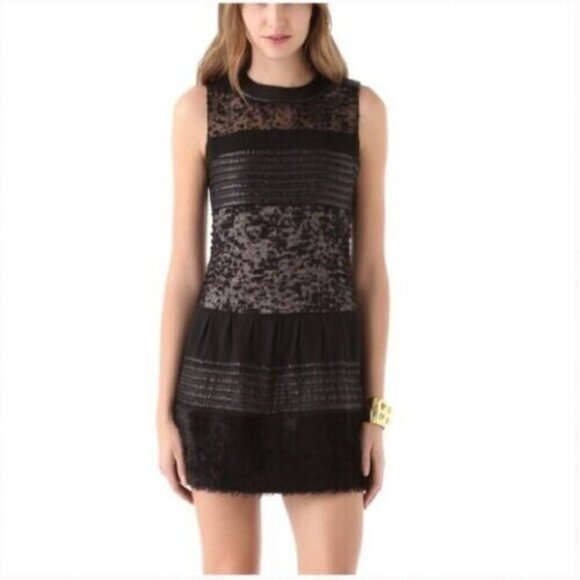 Diane Von Furstenberg Alty Astra Novelty Black Mini Dress Black Sz 4 Whimsy Goth - Picture 1 of 4